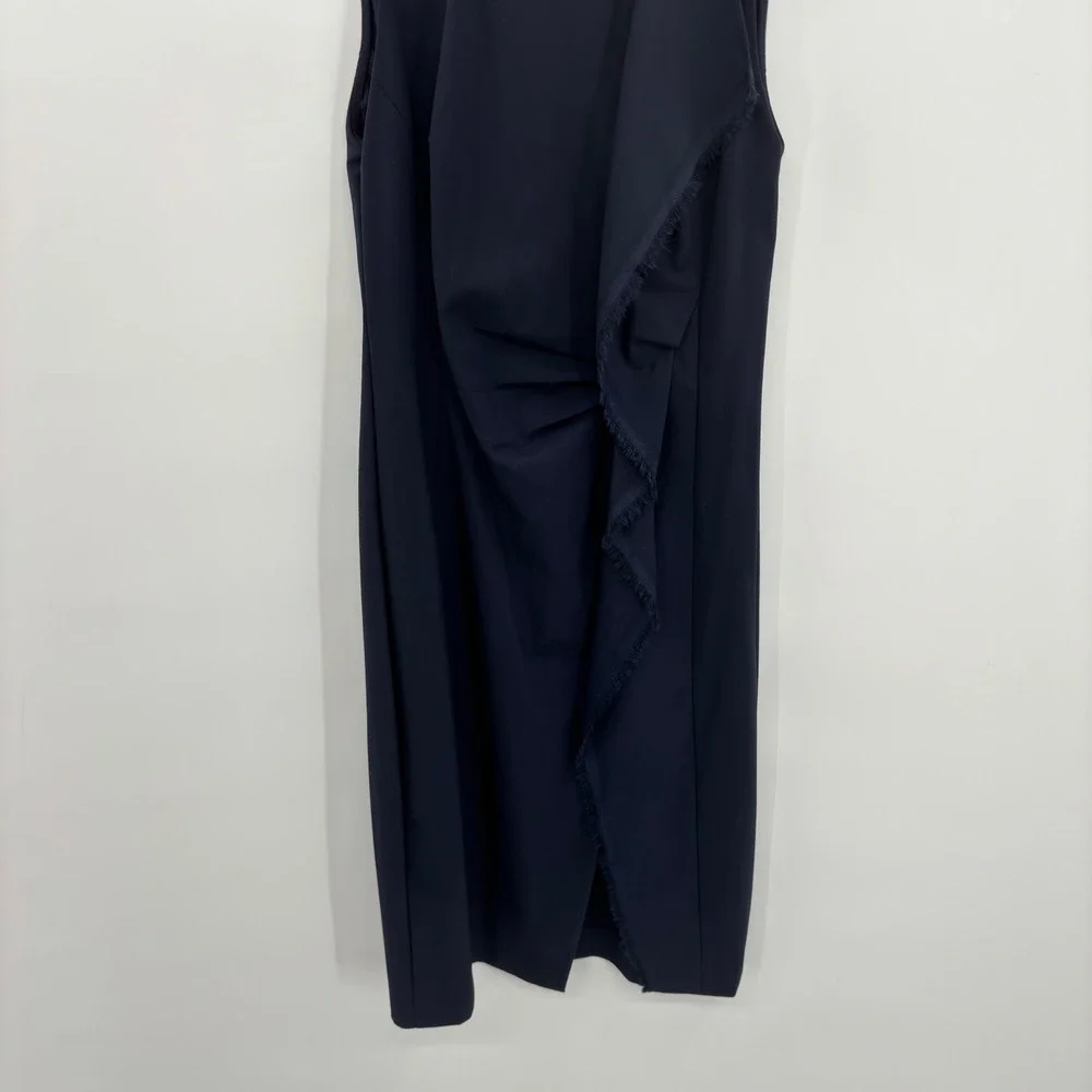 Rachel Rachel Roy Navy Blue Mock Neck Draped Ruffle Sheath Dress‎ Size 0